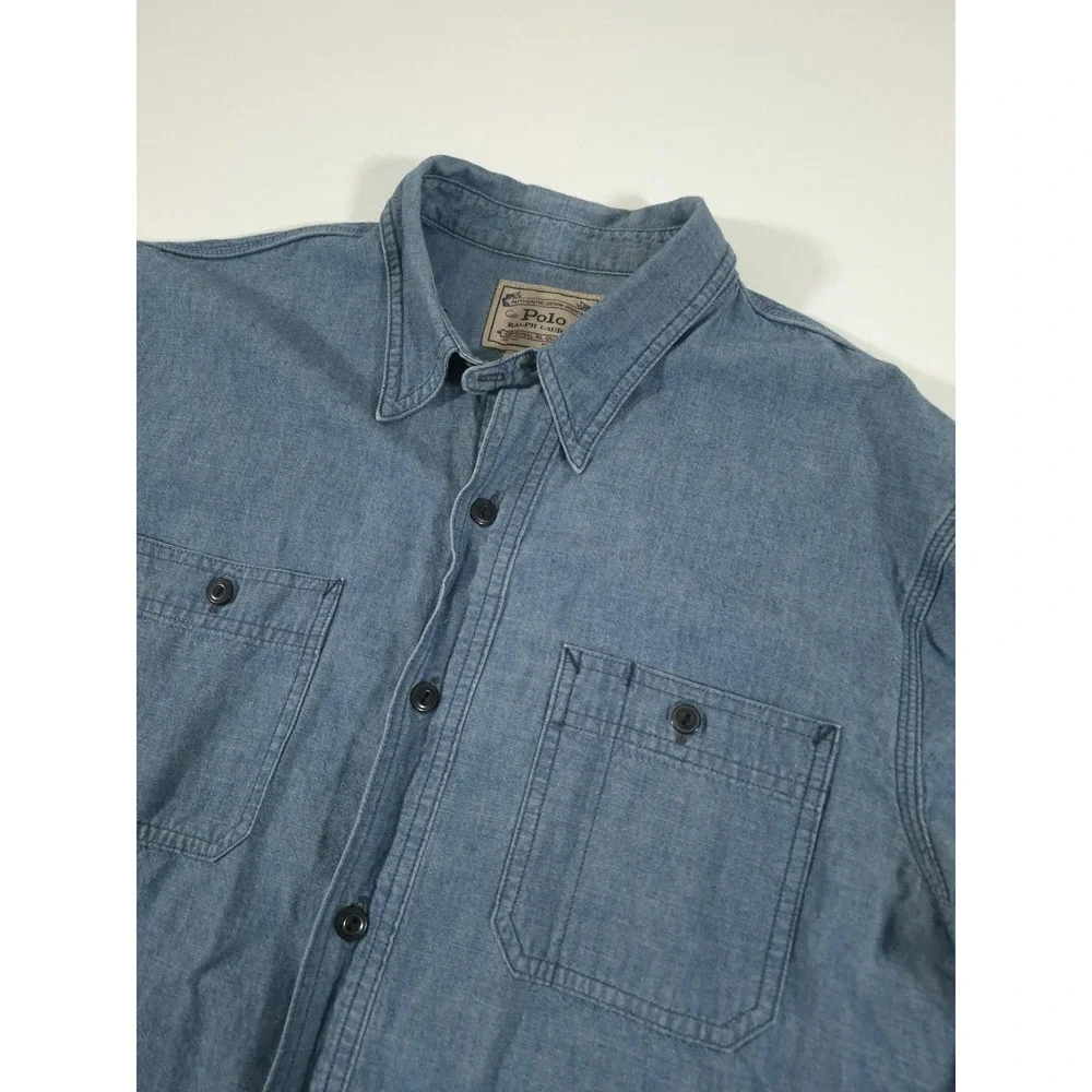 Polo Ralph Lauren Shirt Mens L Blue Denim Long Sleeve Button Up Workwear